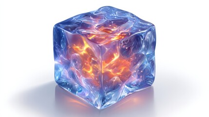 Obraz premium Translucent Ice Cube with Glowing Fire Inside Creating a Captivating Visual Contrast