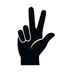 Black silhouette of a hand showing three fingers raised isolated on white background