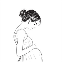 Stylish Black and White Maternity Line Art – Pregnancy Pose Illustration