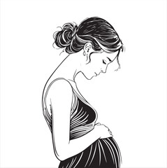 Beautiful Pregnant Woman Line Sketch – Minimal Female Body Art
