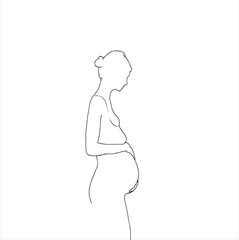 Abstract Line Art of Woman in Pregnancy Pose – Black and White Silhouette