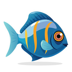 Cute Blue and Yellow Tropical Fish - Underwater Cartoon