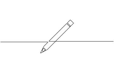 One continuous line drawing of pen pencil vector illustration. Ballpoint for study and education,  line drawing isolated on white background.
