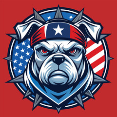 Fierce Patriotic Bulldog - American Flag Background