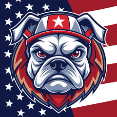 Fierce Patriotic Bulldog - American Flag Background