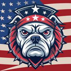 Fierce Patriotic Bulldog - American Flag Background