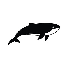 Black orca whale silhouette isolated on white background