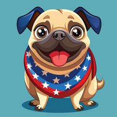 Patriotic Pug Dog - Cute Animal Wearing American Flag Bandana