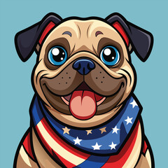 Patriotic Pug Dog - Cute Animal Wearing American Flag Bandana
