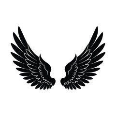 Black angel wings silhouette isolated on white background