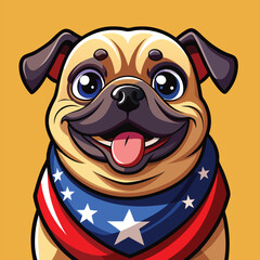 Patriotic Pug Dog - Cute Animal Wearing American Flag Bandana