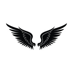Black angel wings silhouette isolated on white background