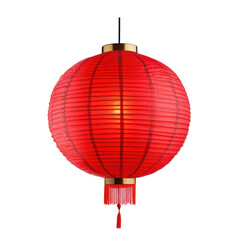 Obraz premium Bright red paper lantern hanging in a cozy indoor space, effortlessly adding warmth and charm to the setting