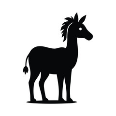 Black silhouette of a zebra standing profile isolated on white background