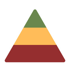 pyramid of three levels flat rounded-corner equilateral triangle The top section is dark olive green, the middle section is orange-yellow, and the bottom section is dark red