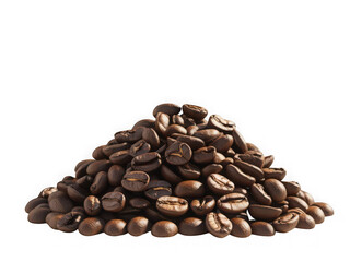 A close up high angle view of a freshly roasted pile of aromatic coffee beans showcasing rich brown textures and detailed surfaces against a stark black background