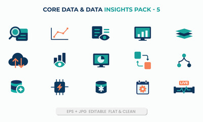 Data Insights & Core Analytics Icon Set – Flat Style Pack