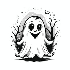 Happy Cartoon Ghost Halloween Illustration