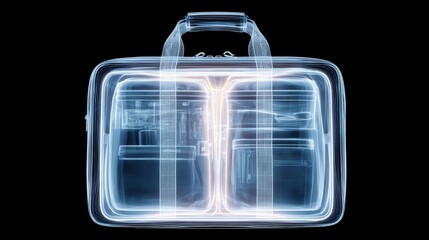 X-ray Visualization of a Transparent Suitcase Displaying Electronics and Liquids Inside