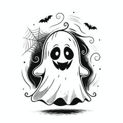 Happy Cartoon Ghost Halloween Illustration