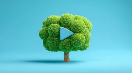 A vibrant green tree shaped like a play button, symbolizing nature and creativity.