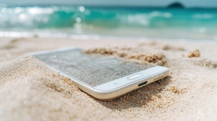 Smartphone buried in beach sand