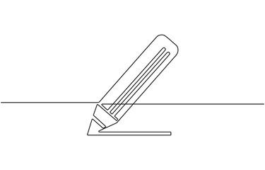 One continuous line drawing of pen pencil vector illustration. Ballpoint for study and education,  line drawing isolated on white background.
