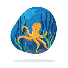 Orange Octopus Underwater Scene