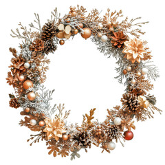 Beautiful winter wreath adorned with pinecones and metallic decorations for festive home decor