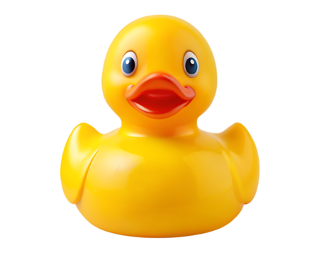 Bright yellow rubber duck front view isolated on a transparent background bath - Powered by Adobe