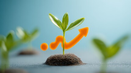 A young plant growing with an upward trend, symbolizing growth and prosperity.