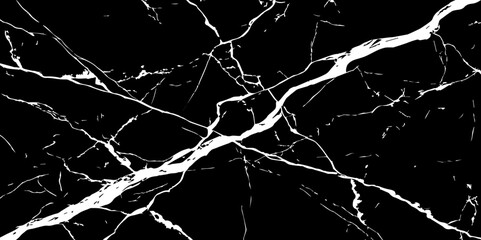 A striking, high-contrast image featuring bold white cracks and veins against a deep, dark, almost obsidian-like background, reminiscent of natural black marble or a shattered surface.