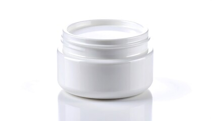 White cream jar with silver lid and cream texture on soft backgrounds