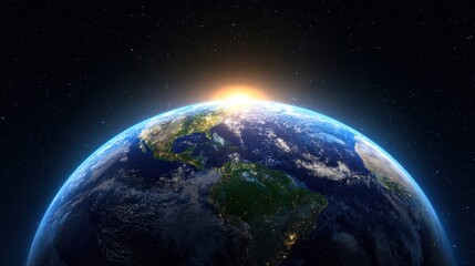 Obraz premium The Earth Glowing at Dawn with a Stunning Horizon View.