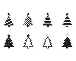 Obraz premium Black and white Christmas tree icons with star toppers