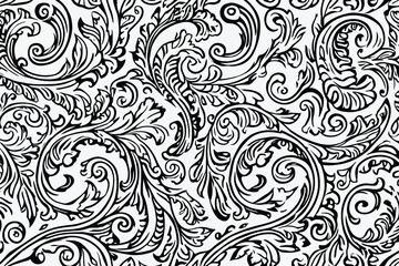 Fototapeta premium Seamless pattern with swirl shapes. White and black line background. Vector design ornament for paper, cover, fabric, interior decor, textile, wallpaper, surface design, label, packaging.