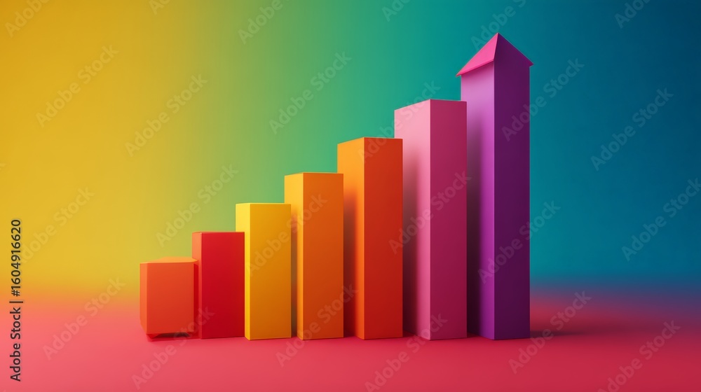 Poster colorful graph bars representing growth and progress in business metrics.