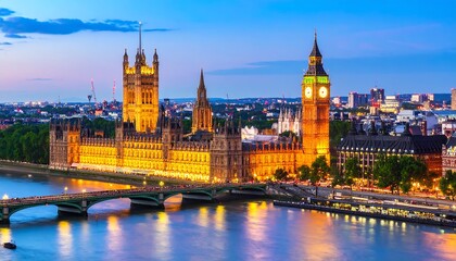 Fototapeta premium Panoramic view of the Houses of Parliament at twilight