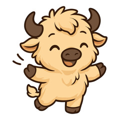 Cartoon cute buffalo mascot jump happy