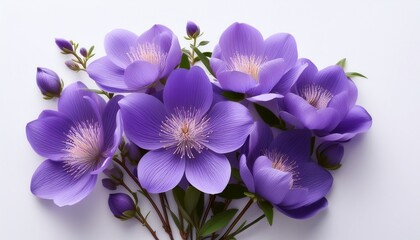 Obraz premium a bunch of purple flowers a vibrant cluster of purple flowers arranged on a white or clear surface white background