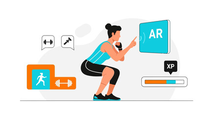 Augmented Reality Training Female Athlete Engages With Interactive Technology For Fitness