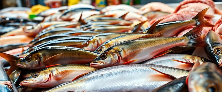 Fresh steenbras (Lithognathus mormyrus) on display at an Italian fish market, protein, cuisine