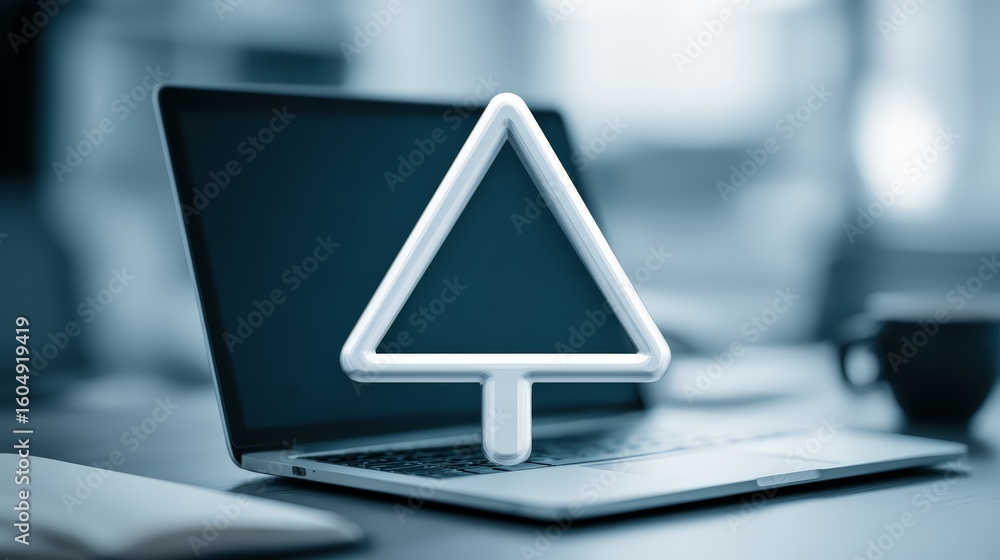 Poster modern laptop displaying an upward arrow symbol on the screen.