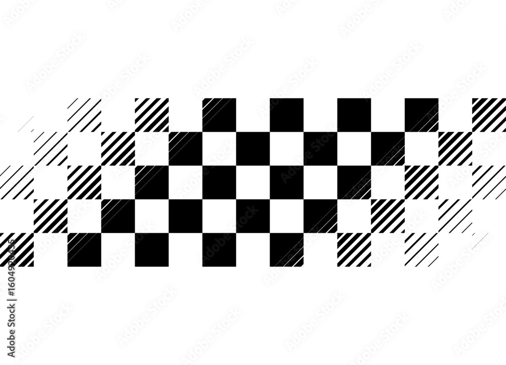 Poster abstract black checkered flag on white background with smooth transition at corners. modern vector d