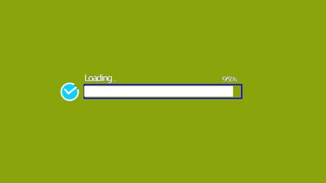 White loading bar inside blue , pixel art animation. Loading bar and percentages  loading bar 0-100 percent animation. 4k motion video animation on olive background.