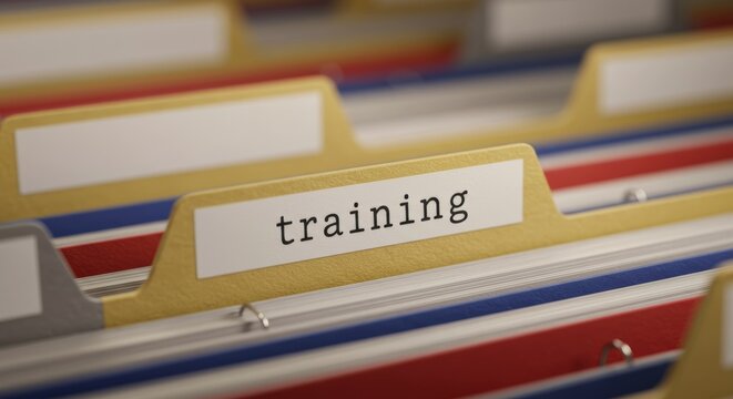 Organized training materials represented by a vibrant file folder system