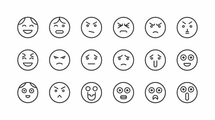 Emotions Emoji Collection: A curated selection of minimalist emojis, each expressing a unique emotion, perfect for digital communication and conveying a range of feelings with clarity.