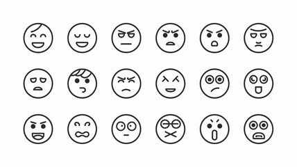 Emoji Expressions: A collection of emoji expressions, capturing a range of emotions and states of mind. The image is rendered with line art.