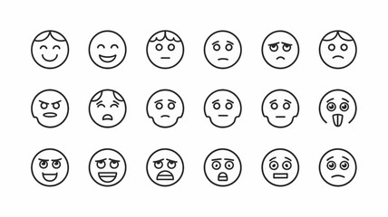 Emoticon Gallery: A comprehensive collection of minimalistic emoticons, expressing a spectrum of human emotions in a clean, graphic style.