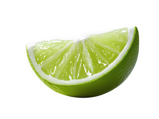 A vibrant, fresh lime slice with green zest and juicy pulp, perfectly isolated on white, embodies healthy, ripe citrus fruit